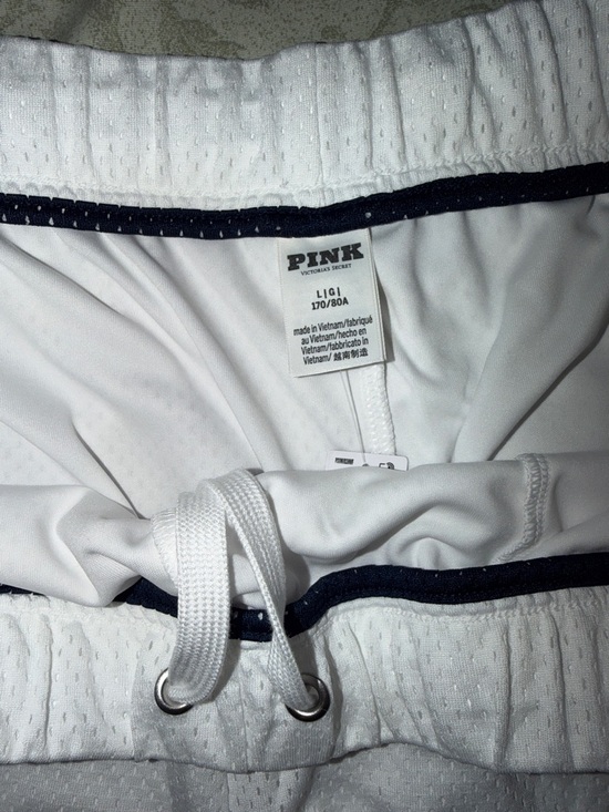 PINK Victoria's Secret White Mesh Shorts with Black Trim - Picture 3 of 8